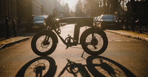 Fatbike met een zonsondergang op de achtergrond